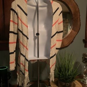 SAY WHAT? MULTI COLOR FRINGED CARDIGAN